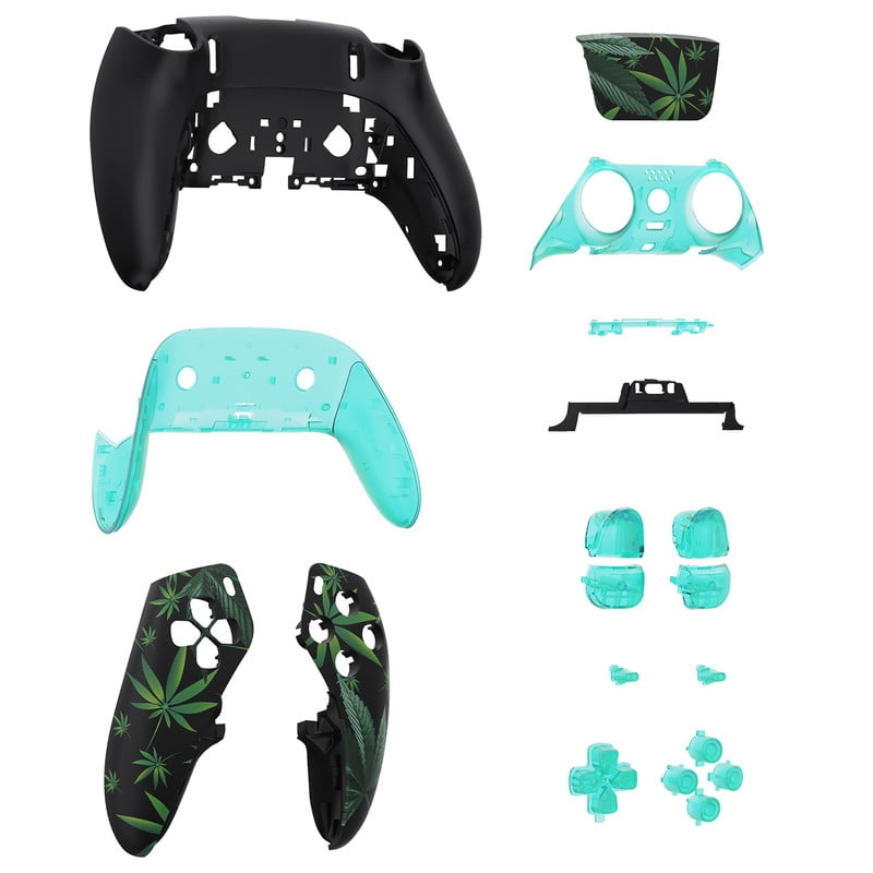 eXtremeRate Full Set Shell with Buttons Touchpad Cover Compatible with p s 5 Edge Controller, Green Weeds Replacement Decorative Trim Shell Front Back Plates Compatible with p-s-5 Edge Controller