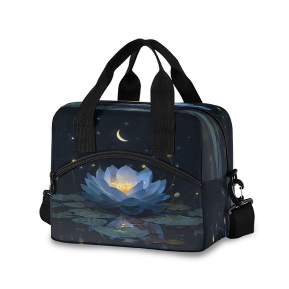 Insulated Crossbody Lunch Bag 10L Lunch Tote with Adjustable Shoulder Strap for Work Office Picnic Serene Blue Lotus Flower