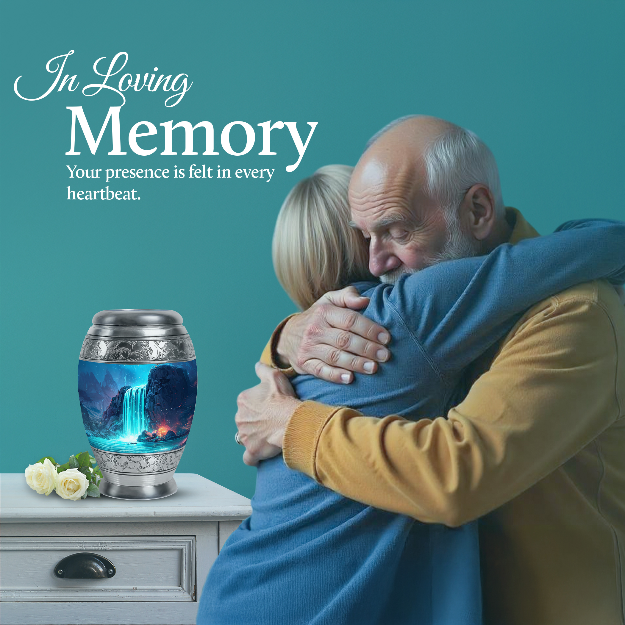 SABURIAL Waterfall Urn - Memorial Keepsakes For Ashes - Combo - 10 Inch Large With 3 Inch - Large Funeral Urns - Decorative Urn - Burial Urns For Male & Female