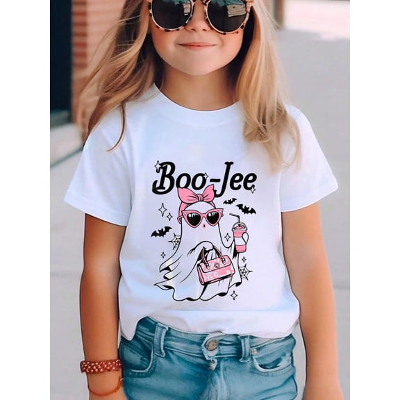 Cute Boo Jee Ghost Halloween Bandana Ghost Coffee Womens kids Cotton Graphic Tee Comfortable T-Shirt