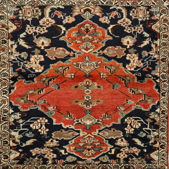 Ahgly Company Machine Washable Indoor Square Traditional Vermilion Red Area Rugs, 3' Square
