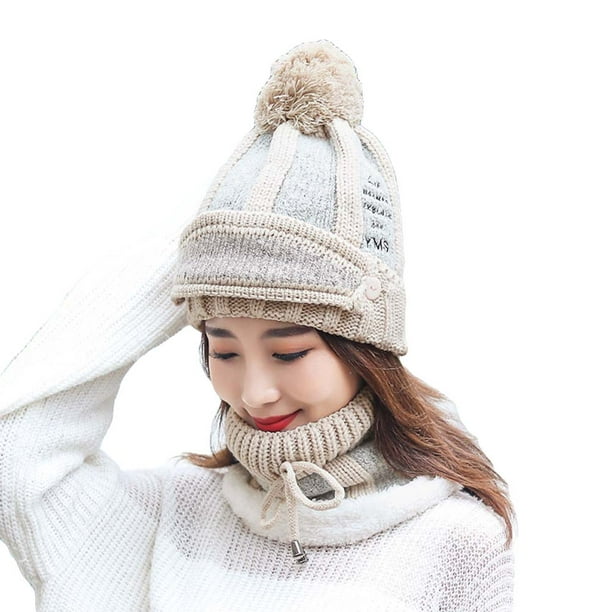 Cheers 3Pcs/Set Women Winter Thick Warm Woolen Knitted Beanie Hat Face Mask  Neck Scarf 