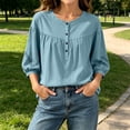 thumbnail image 6 of ClodeEU Women's Linen Blend 3/4 Sleeve Crewneck Shirt Top ,Solid Color Casual Loose Fit Summer Blouse Blue,Women's Plus L, 6 of 8