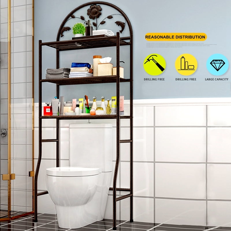 Augienb 3 Tier Bathroom Over The Toilet Space Saver Free Standing Metal Frame Storage Rack Rustproof Bathroom Organizer Bronze White Walmart Com Walmart Com