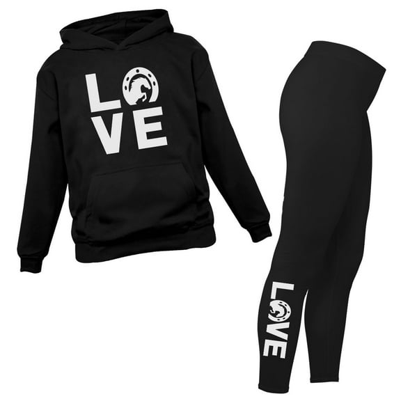 Love Horses Women's Leggings and Hoodie Set: Stylish & Comfortable Gift for Horse Lovers - Perfect for Yoga & Everyday Wear Black XX-Large / Black XX-Large