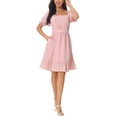 thumbnail image 2 of INSPIRE CHIC Robe Décontractée d'Été pour Femmes à Encolure Carrée, Manches Courtes Bouffantes, Dos Smocké, à Volants, Ligne A, TG, Rose, 2 of 6