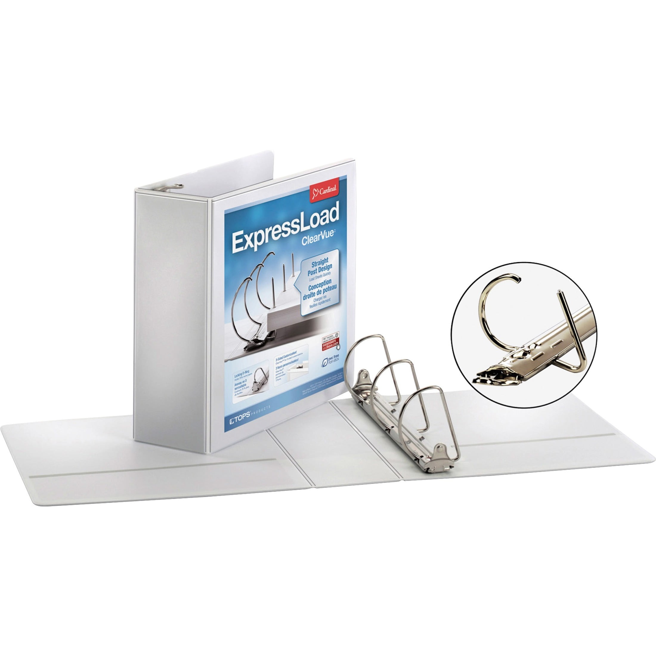 Cardinal ExpressLoad ClearVue Locking D-Ring Binder, 3' Cap, 11 x 8 1/2, White