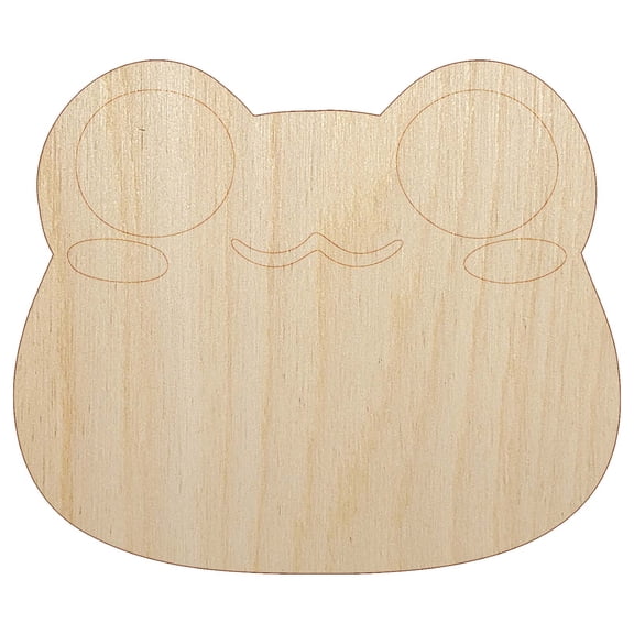 Charming Kawaii Chibi Smug Frog Toad Face Blushing Cheeks Wood Shape Unfinished Piece Cutout Craft DIY Projects - 4.70 Inch Size - 1/4 Inch Thick