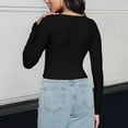 thumbnail image 6 of Plebaso Women's Crop Tops Ribbed Long Sleeve T Shirts Square Neck Slim Going out Shirts for Women, 6 of 7
