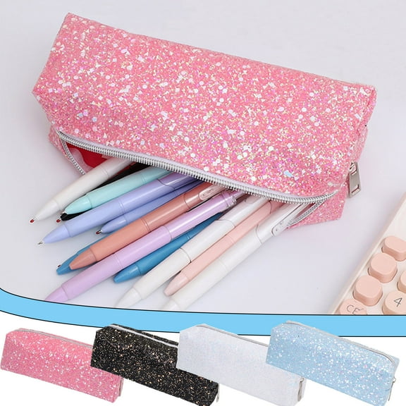 Glitter Sequins Pen Bag Organizer | Oxford Cloth Pencil Case | Dual Zipper | Large Capacity | Multifunctional Stationery, Makeup, Travel Pouch | 2 Pack | 8.27x2.76x2.76 in | Unisex Design