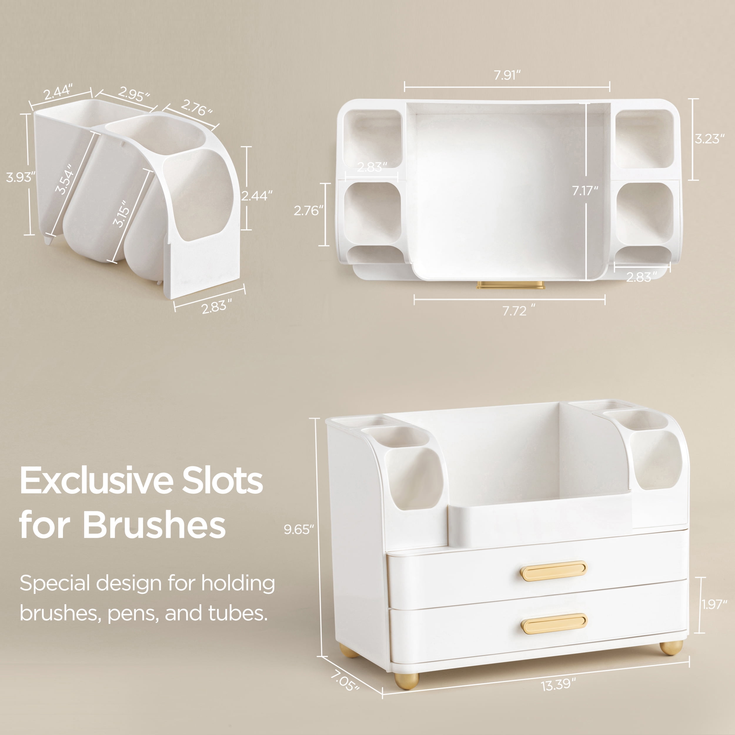 HBlife Makeup Organizer for Vanity with Brush Holder, Large Bathroom Countertop Cosmetic Organizer, All White