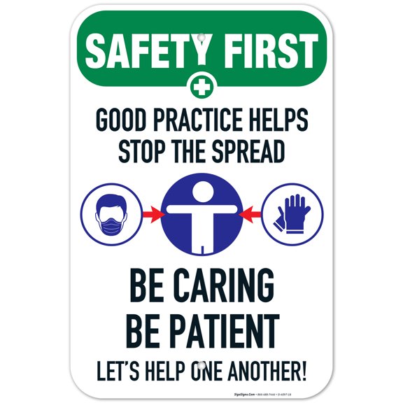 Please Wear Mask Sign, Social Distancing Business Safety First, 12x18 Aluminum