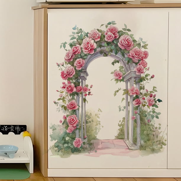 Adhesivo de pared romántico con forma de arco de rosas con forma de castillo floral, 40 x 60 cm