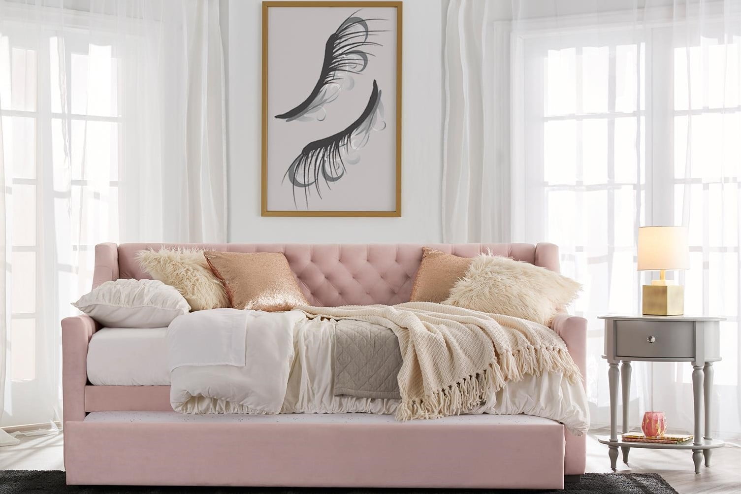 Little Seeds Monarch Hill Ambrosia Upholstered Daybed and Trundle, Pink
