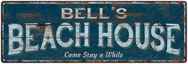 BELL'S Beach House Blue Rustic Cabin Home Decor 6x18 Metal 206180026067