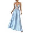 thumbnail image 3 of Women's Striped Halter Maxi Dress Backless Smocked Beach Vacation Boho Dress Light Blue M, 3 of 9