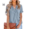 thumbnail image 3 of Minnieouse Camisa de manga corta para mujer, cuello en V, fecha de verano, vacaciones, Tops simples de Color sólido, blusa informal, camiseta, ropa, Ropa, zapatos y accesorios Miscelánea Azul METRO Minnieouse AP011577-32, 3 of 6