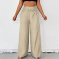 thumbnail image 4 of Olyvenn Trousers Pants for Women Fall Summer Linen Loose Fit High Cut Flare Wide Leg Trousers Pants Women 2025 Khaki L, 4 of 7