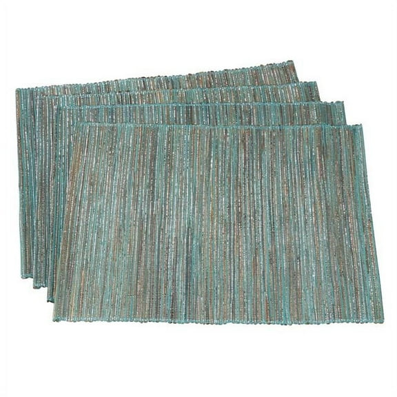 SARO  Shimmering Woven Nubby Water Hyacinth Placemat  Turquoise - Set of 4