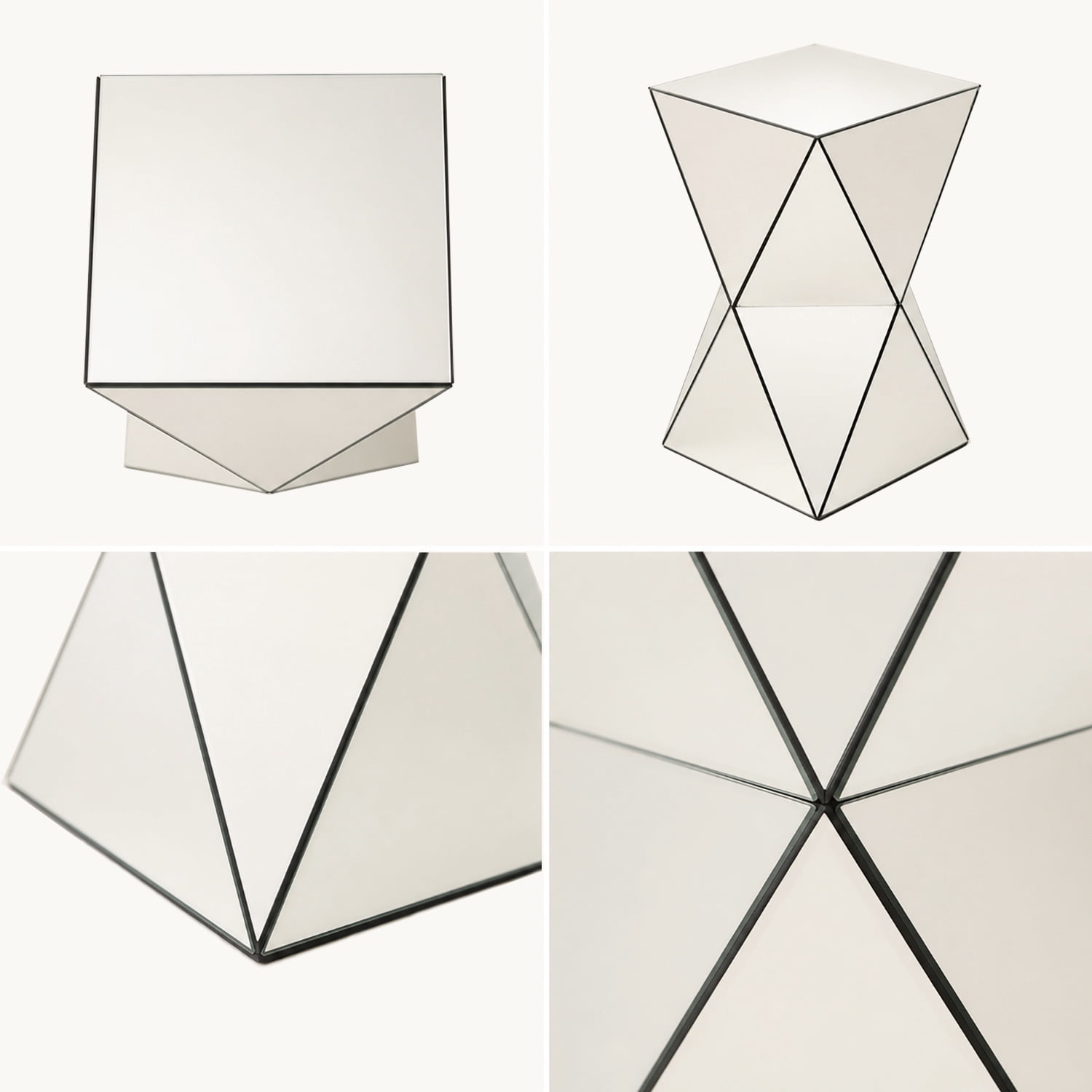 AISWORD Mirrored Side Table,Luxury Geometric End Table,200 lb Capacity,12.6"W x 12.6"D x 21.06"H,Living Room & Bedroom,Champagne