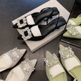thumbnail image 4 of Zapatos de tacón de aguja con punta en punta para mujer, tacones altos sin cordones, sandalias de oficina para mujer, zapatos de vestir para fiesta y graduación, negro Rojo Verde, 4 of 4