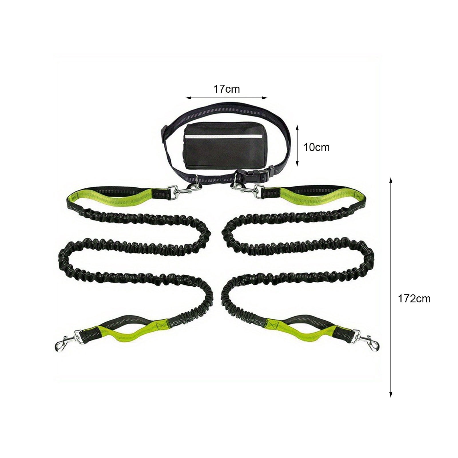 Dog Leash with Waist Bag Reflective Retractable Leash for Two Dogs Hands-Free Running Leash with Padded Handles Night Safety Walking Gear