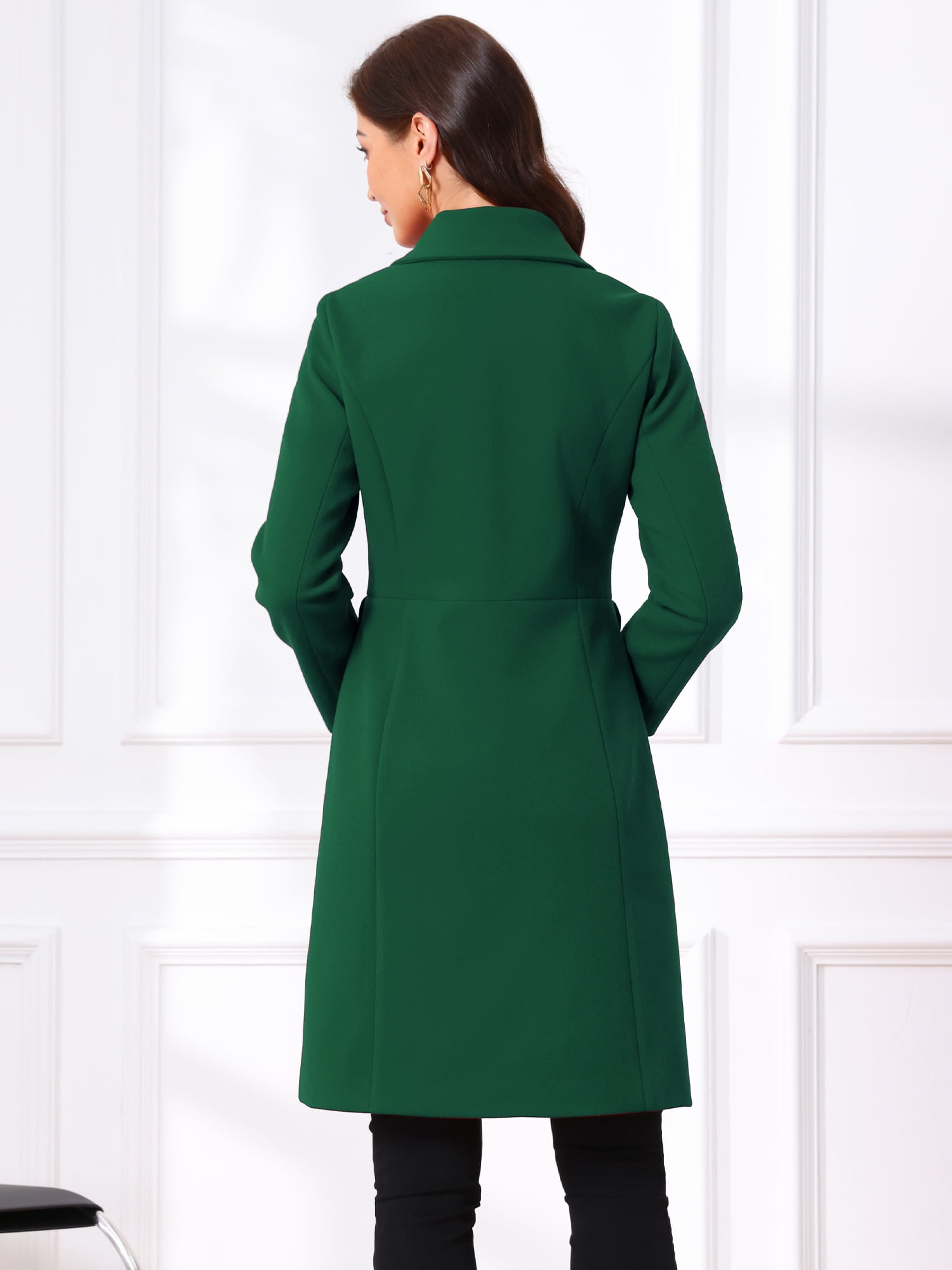 DARING DIVA Women's Trench Peter Pan Collar Single Breasted Long Pea Coat XL Dark Green