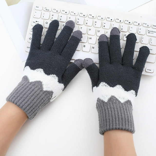 Gloves Mittens Women Men Can Enable Screen Gloves Warm Stretch Knitted Gloves Mittens Winter Keep Warm Knitting Waves Splicing Golves Students Outdoor Riding Hiking Mittens Gloves Mittens