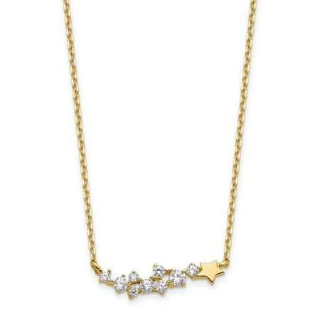 14K Yellow Gold Shooting Star with 1In Extender Cubic Zirconia Necklace