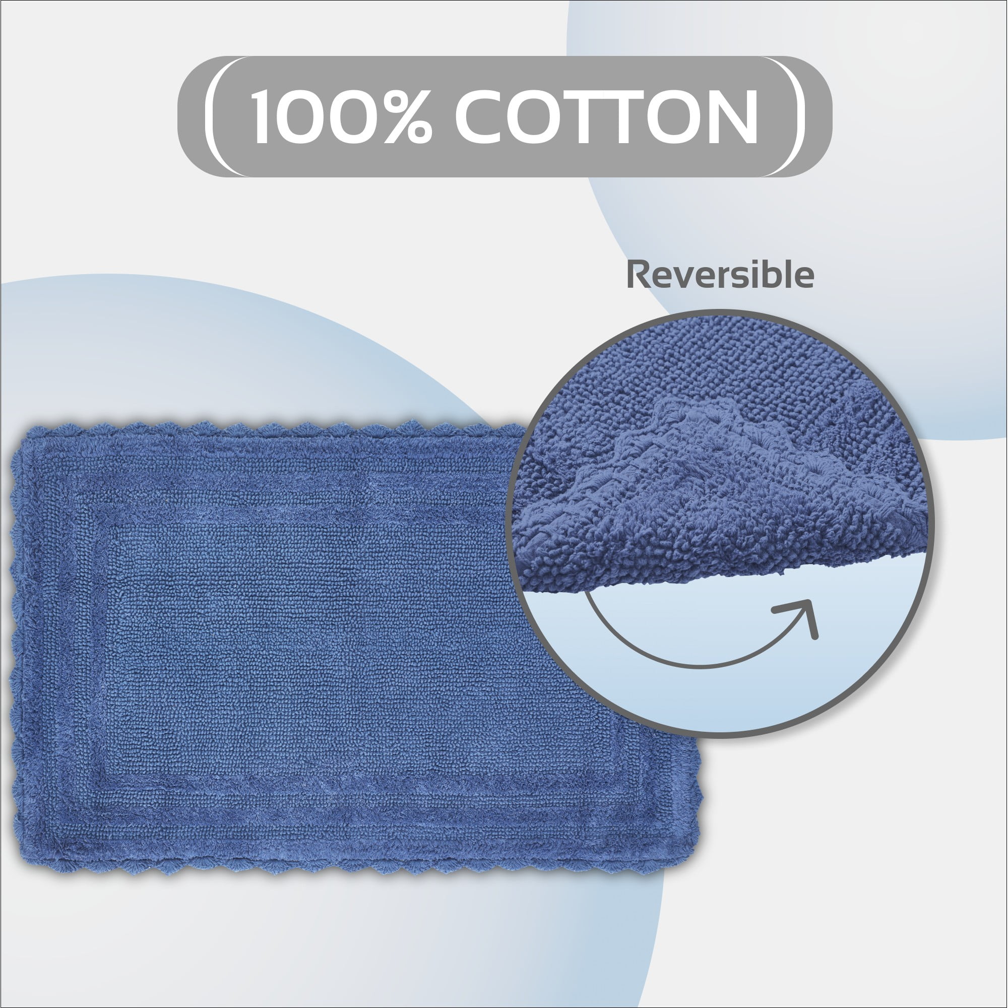 Better Trends 21" x 34" Bathroom Rug – 100% Cotton, Extra Soft Tufted Reversible Bath Mat, Water-Absorbent, Machine Washable (Blue) Lilly Crochet Collection