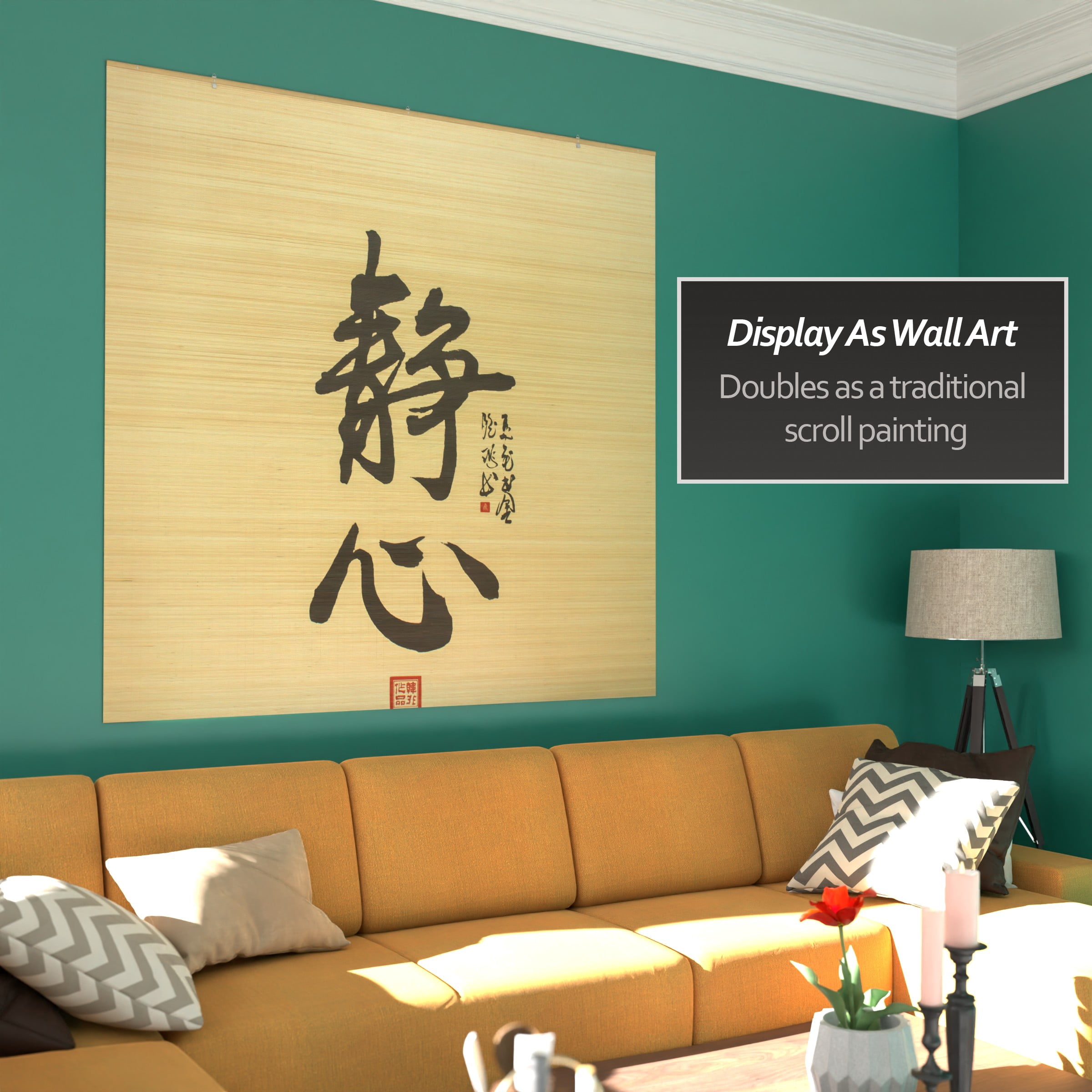 Red Lantern Bamboo Window Shade Blind - Calligraphy 72" W