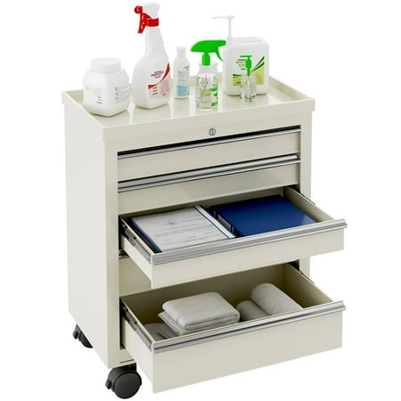 Reykilor?5 Drawers Mobile Medical Bedside Cart w/4 Wheels and Lock, Dental Assistant's Mobile Cabinet Utility Storage Cart for Hospital Bedroom Clinic