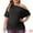 Black, variant on Unique Bargains Women Plus Size Tops One Shoulder Short Sleeve Ruched Basic Blouses 1X Black
