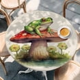 thumbnail image 3 of Mushroom Frogs Table Cloth, Round Fitted Tablecloths with Elastic Edge, Spring Floral Green Botanical Rustic Wipeable Waterproof Table Cover for Kitchen Wedding 45-54 Inches, 3 of 4