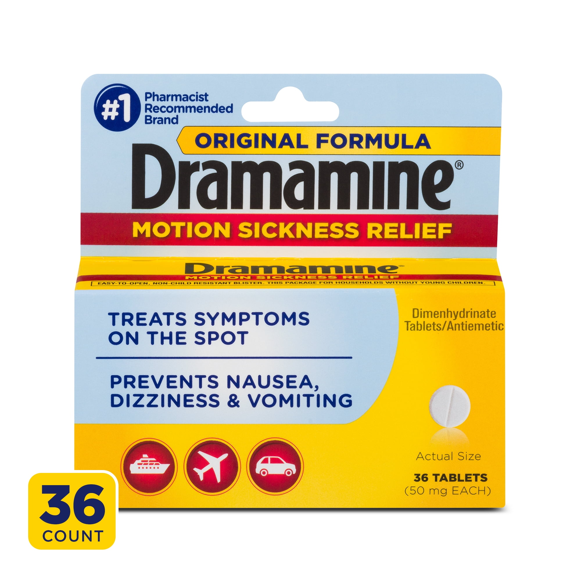 Dramamine Original Formula Motion Sickness Relief, 36 Count Walmart