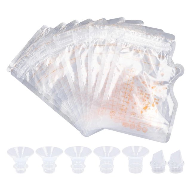 Wearable Breast Pump Flange Inserts 13mm 15mm 17mm 19mm 21mm 24mm Breast Pump Silicone Flange with Duckbill Valve Milk Bag