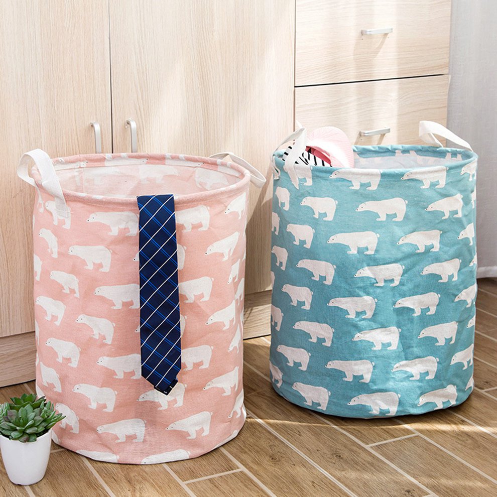 Cotton linen folding collapsible basket large dirty clothes storage
