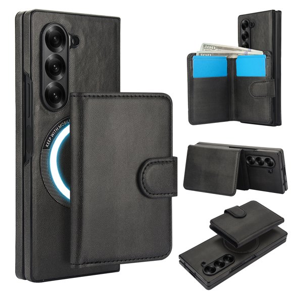 Corliven for Samsung Galaxy Z Fold8 Ultra Case, PU Leather Flip Cover with Card Slot, Magnetic Closure and Qi Charging, Black