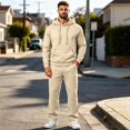 thumbnail image 5 of Garbnen Fleece Men's Hoodie Tracksuits 2 Pieces Long Sleeve Drawstring Pullover Hoodies and Sweatpants Workout Athletic Fluffy Flannel Fuzzy Mens Track Suit Beige, 5 of 7