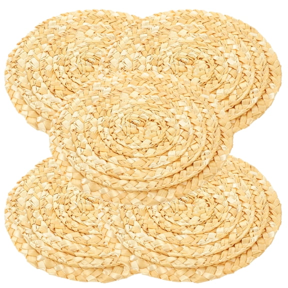 6 Pcs Straw Coaster Round Placemats Braided Table Dining Cup Pad The Office Coasters Grass