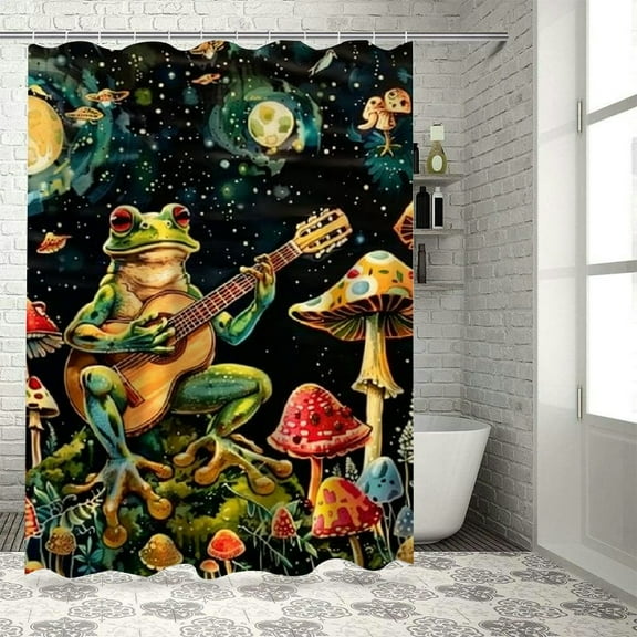 BCIIG Frog Mushrooms Bathroom Shower Curtain Set with Hooks, Colorful Luxurious Graphic Print Polyester Fabric Shower Curtain for Home Bathtubs Decoration, Waterproof and Easy to Install 36"x72