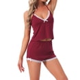 thumbnail image 4 of INSPIRE CHIC Women's Pajamas Set Lace Trim Bow Camisole Soft Tank Top and Shorts Loungewear 2026 Sleepwear 2 Pcs XL Red, 4 of 6