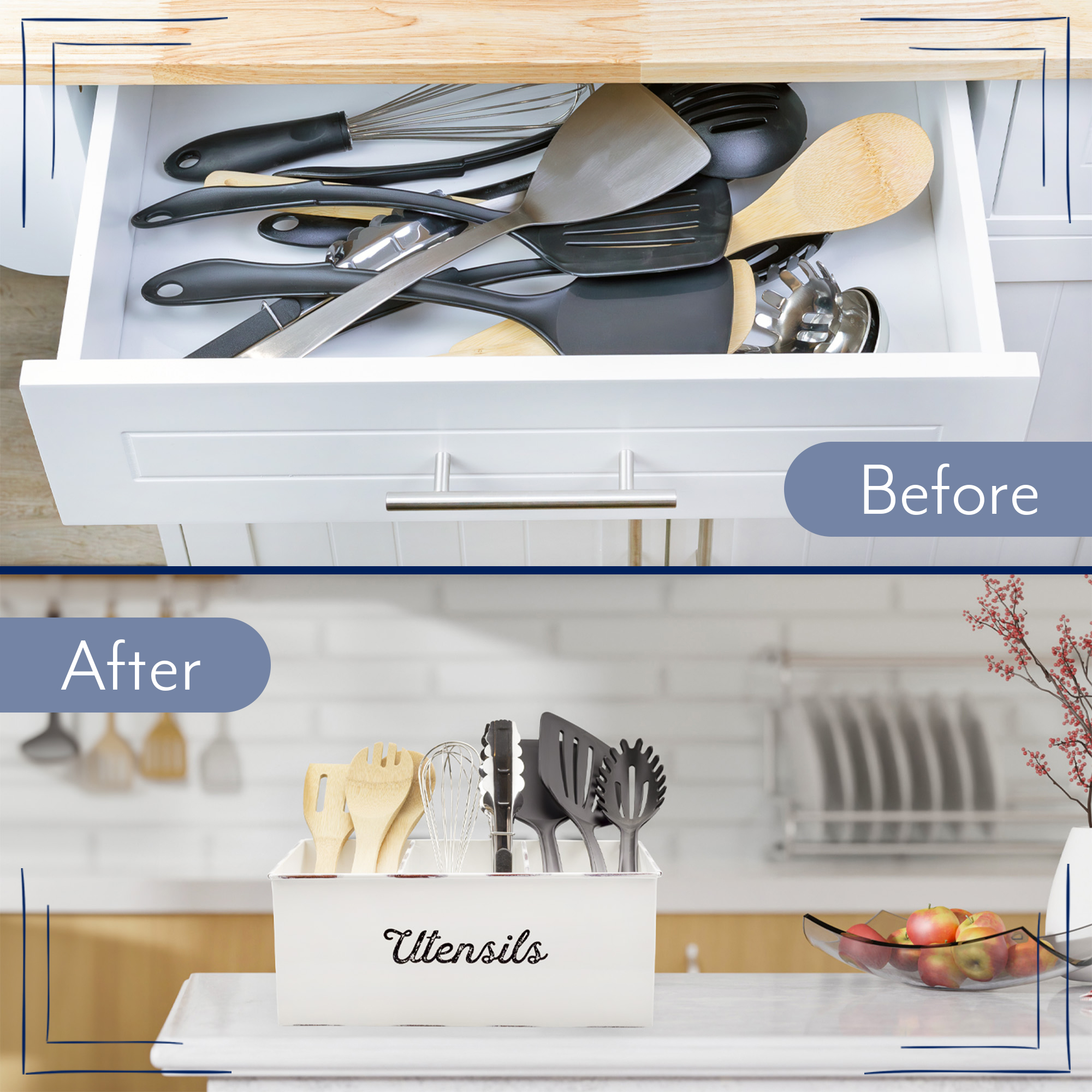 AuldHome Design Large Enamelware Utensil Holder, White Farmhouse Cooking Caddy or Spoons/Forks/Knives Storage for Countertop and Table