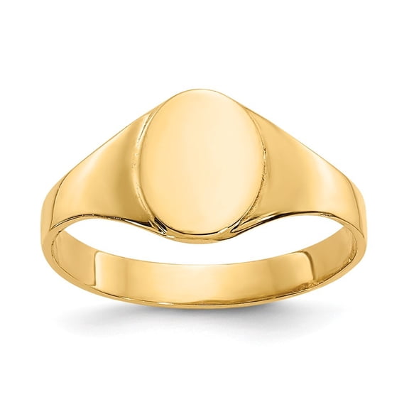 14k Yellow Gold High Polished Oval Baby Signet Ring - 1.3 Grams - Size 1