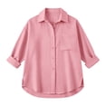 thumbnail image 3 of Women's Linen Shirts Solid Color Stand Collar Button Up Loose Casual Long Sleeve Shirt Long Sleeve Shirts for Women, 3 of 7