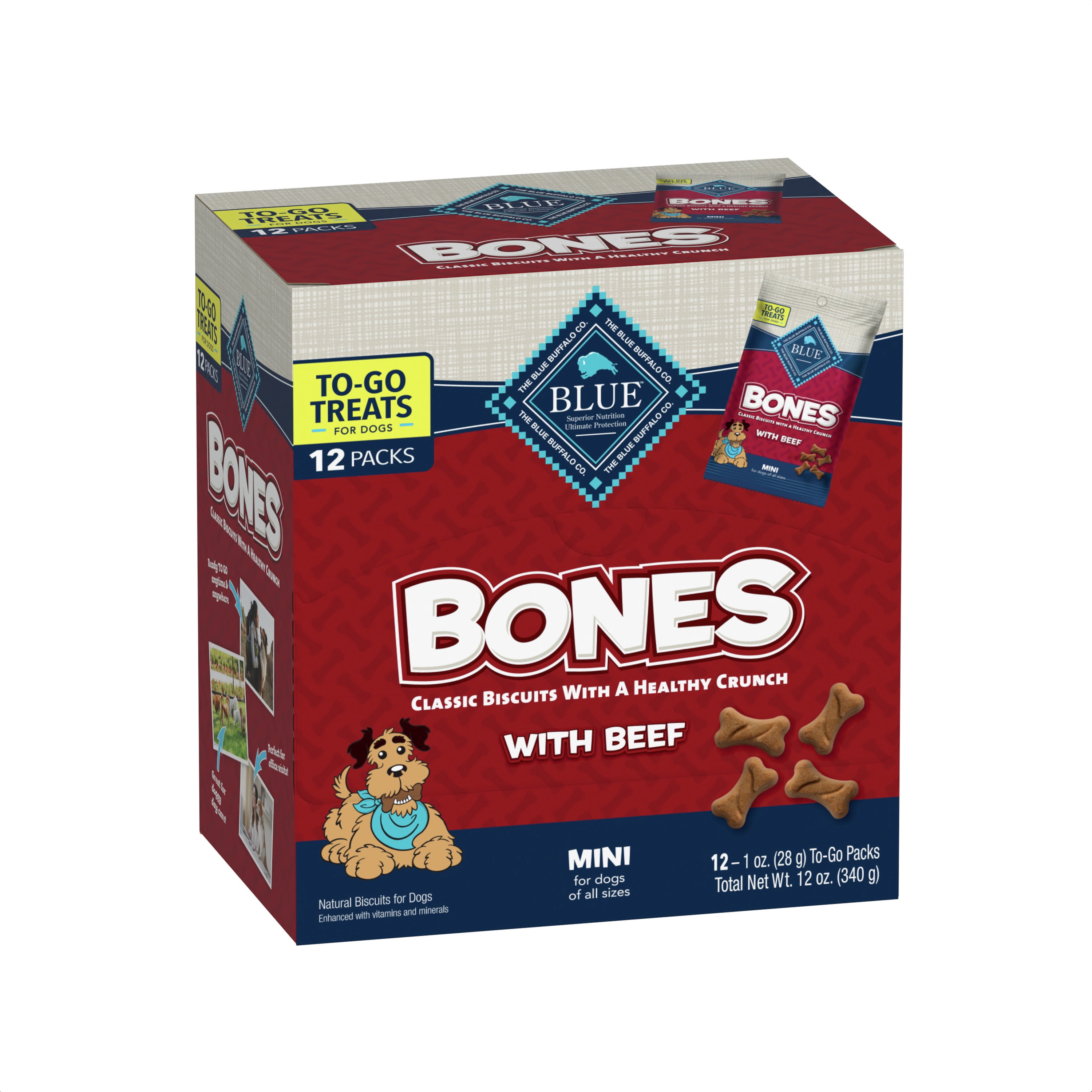 Blue Buffalo Bones Natural Crunchy Dog Treats TOGO, Mini Dog Biscuits