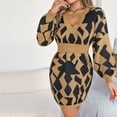 thumbnail image 2 of Lovskoo Sweater Dress for Women Fall and Winter Trendy Collar Off-Shoulder Lantern Sleeve Knitted Sweater Dress Khaki, 2 of 6