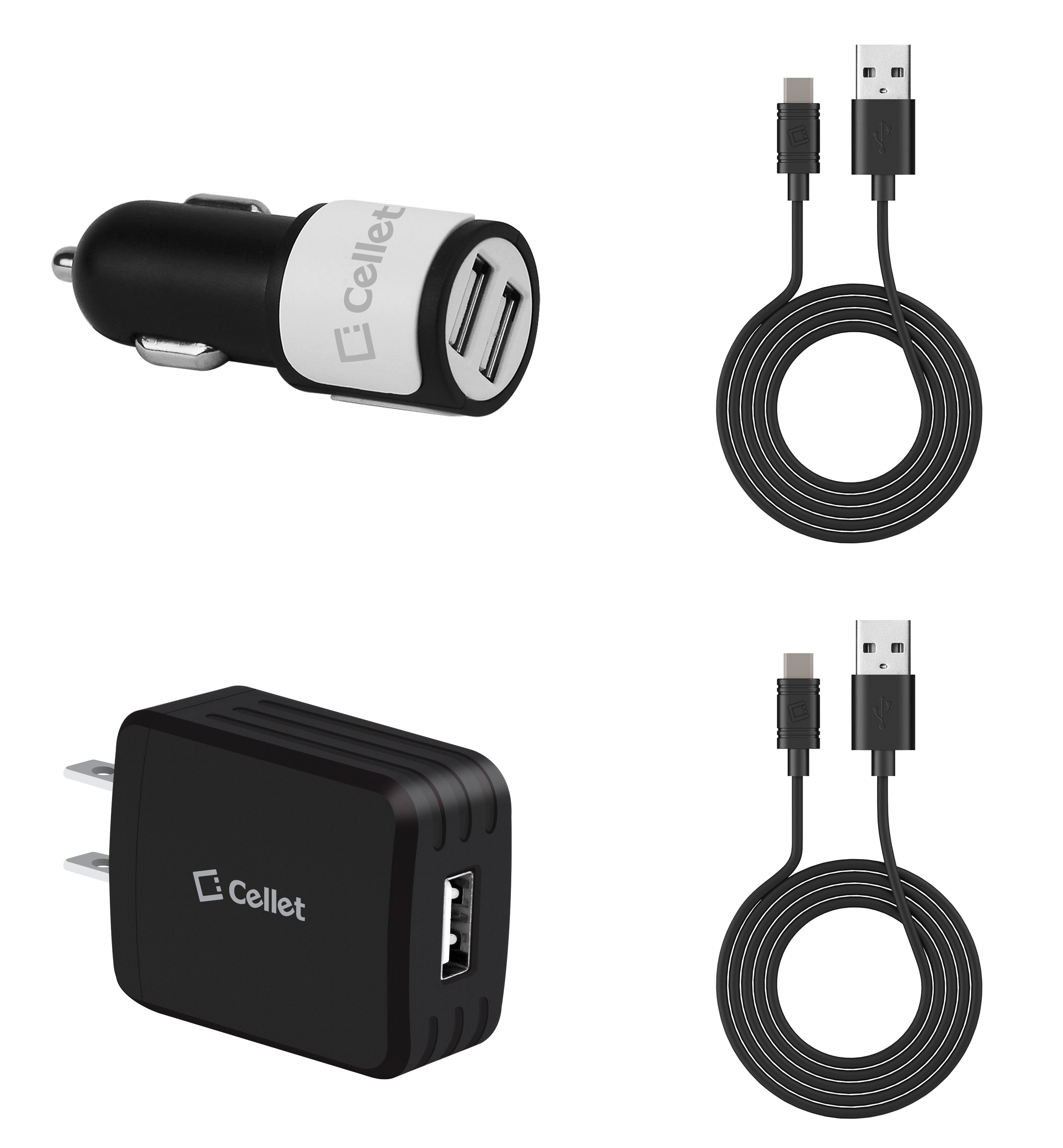 Samsung Galaxy S9 / S9+ Plus Charger Bundle - High Power (10W / 2.1A) Dual Port Car Charger, USB Wall Charger with Detachable USB Type-C (USB-C) to USB (USB-A) Cables [4 feet] and Atom Cloth - image 1 of 9