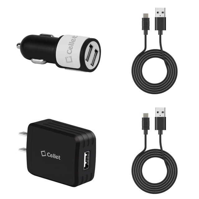 Samsung Galaxy S9 / S9+ Plus Charger Bundle - High Power (10W / 2.1A) Dual Port Car Charger, USB Wall Charger with Detachable USB Type-C (USB-C) to USB (USB-A) Cables [4 feet] and Atom Cloth