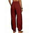 thumbnail image 5 of YOIAVIAOY Womens Linen Harem Pants Elastic Waist Baggy Boho Casual Pant Lightweight Summer Vacation Lounge Beach Pants with Pockets Red S, 5 of 6